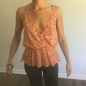 V-neck peplum top, orange, size medium